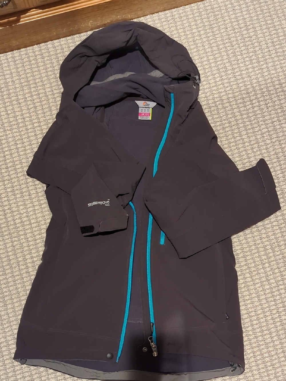 Low Alpine Waterproof Hooded Shell Jacket - Black with Blue Zipper